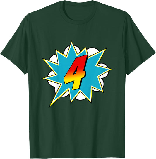 4-4th Birthday Superhero Four Years Old Comic Book T-Shirt - T-Shirt | Forest