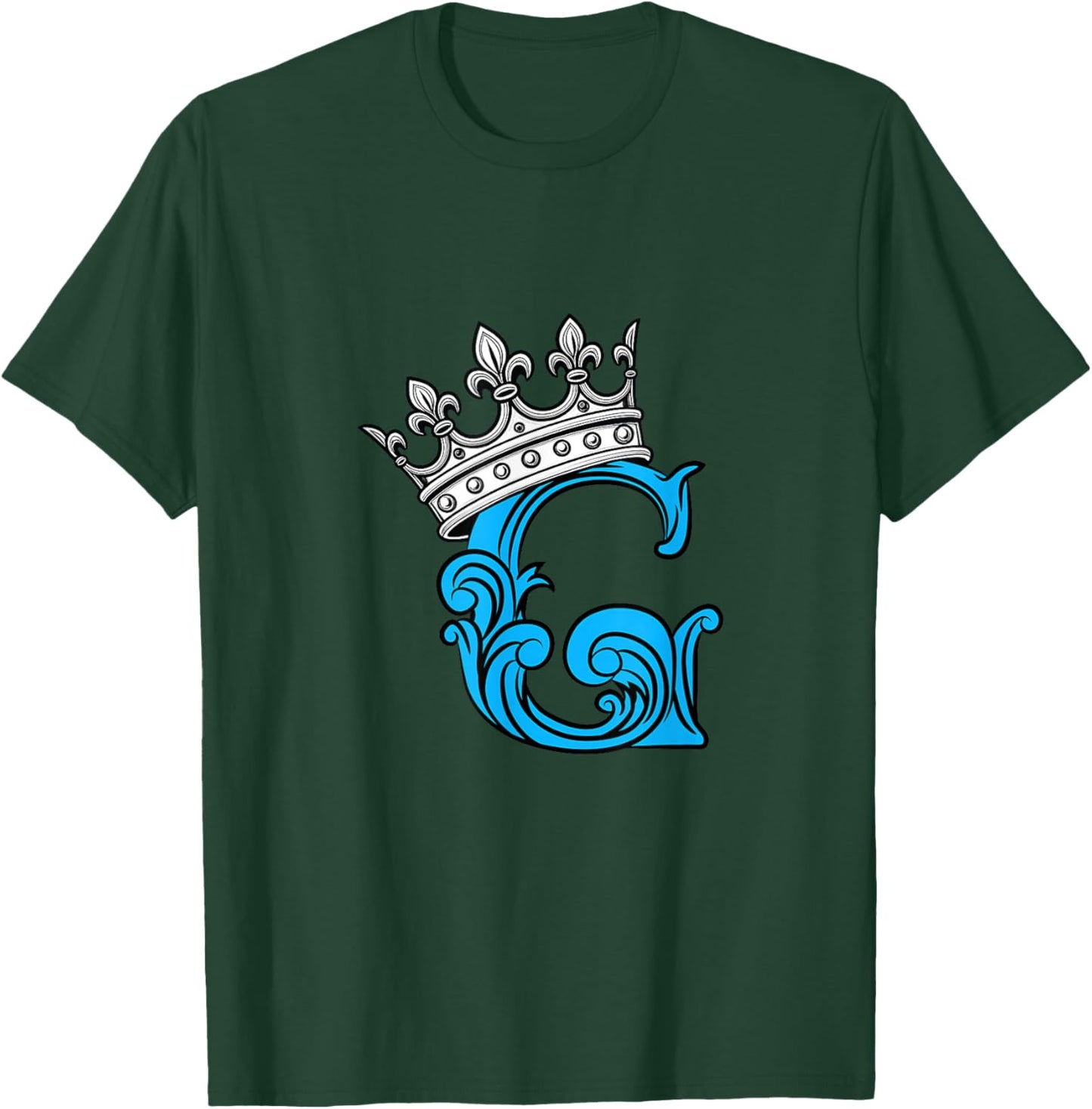 Blue Color Letter G Initial + Crown Blue Graphic T-Shirt - T-Shirt | Forest