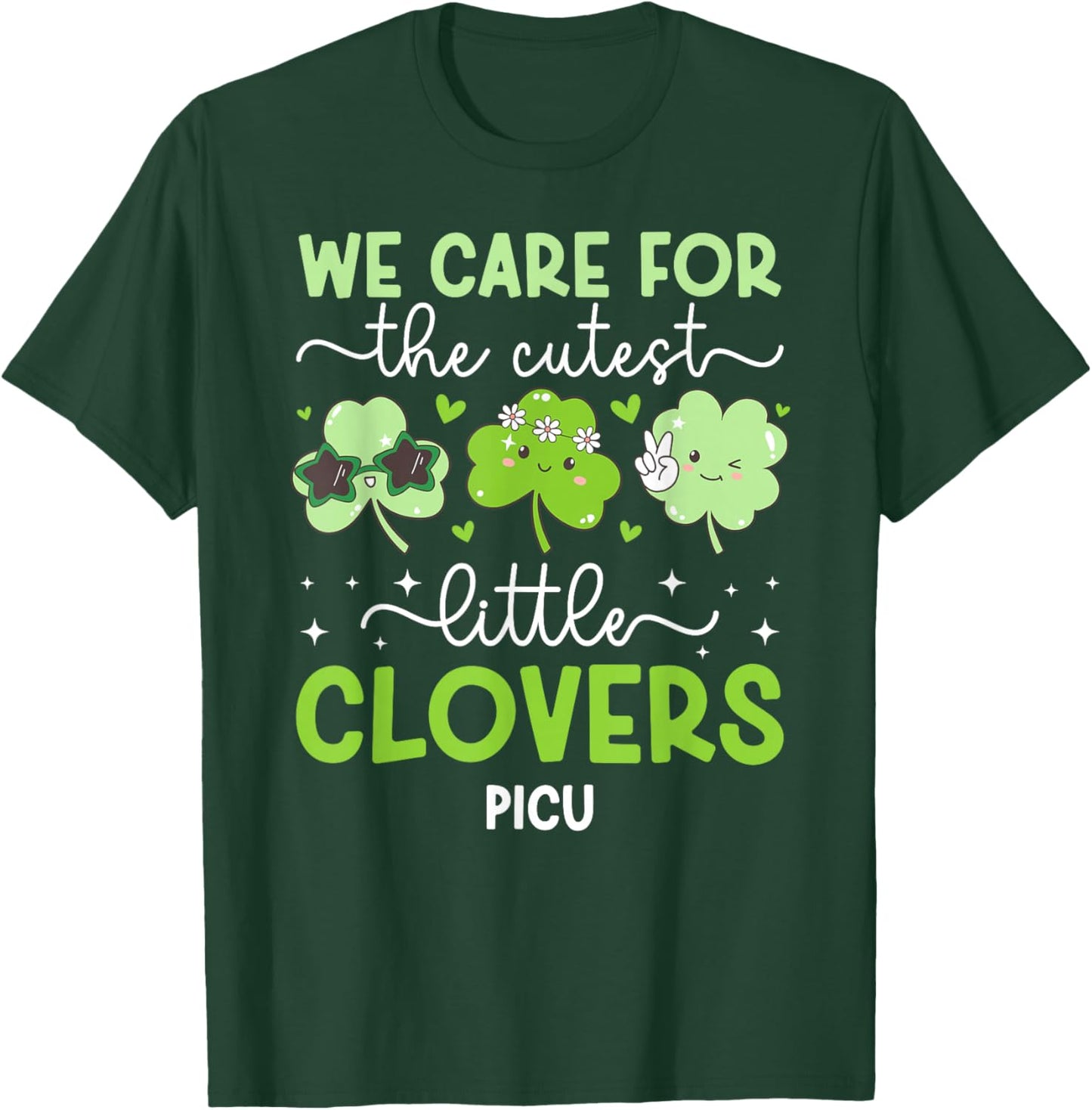 PICU Nurse St. Patrick's Day Pediatric ICU Nurse Shamrock T-Shirt - T-Shirt | Forest