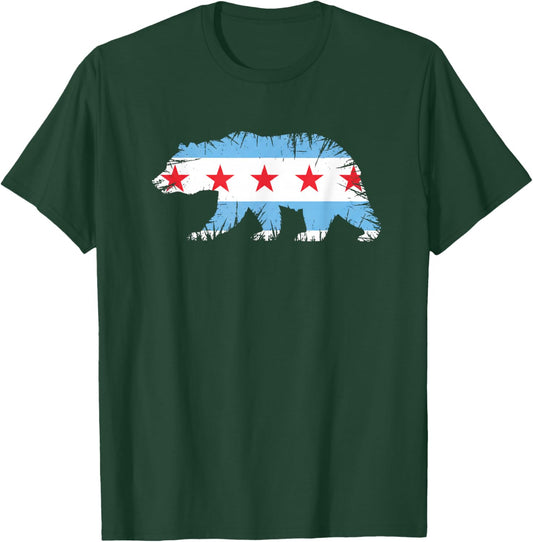 Chicago Flag Rustic City Pride Illinois Animal T-Shirt - T-Shirt | Forest