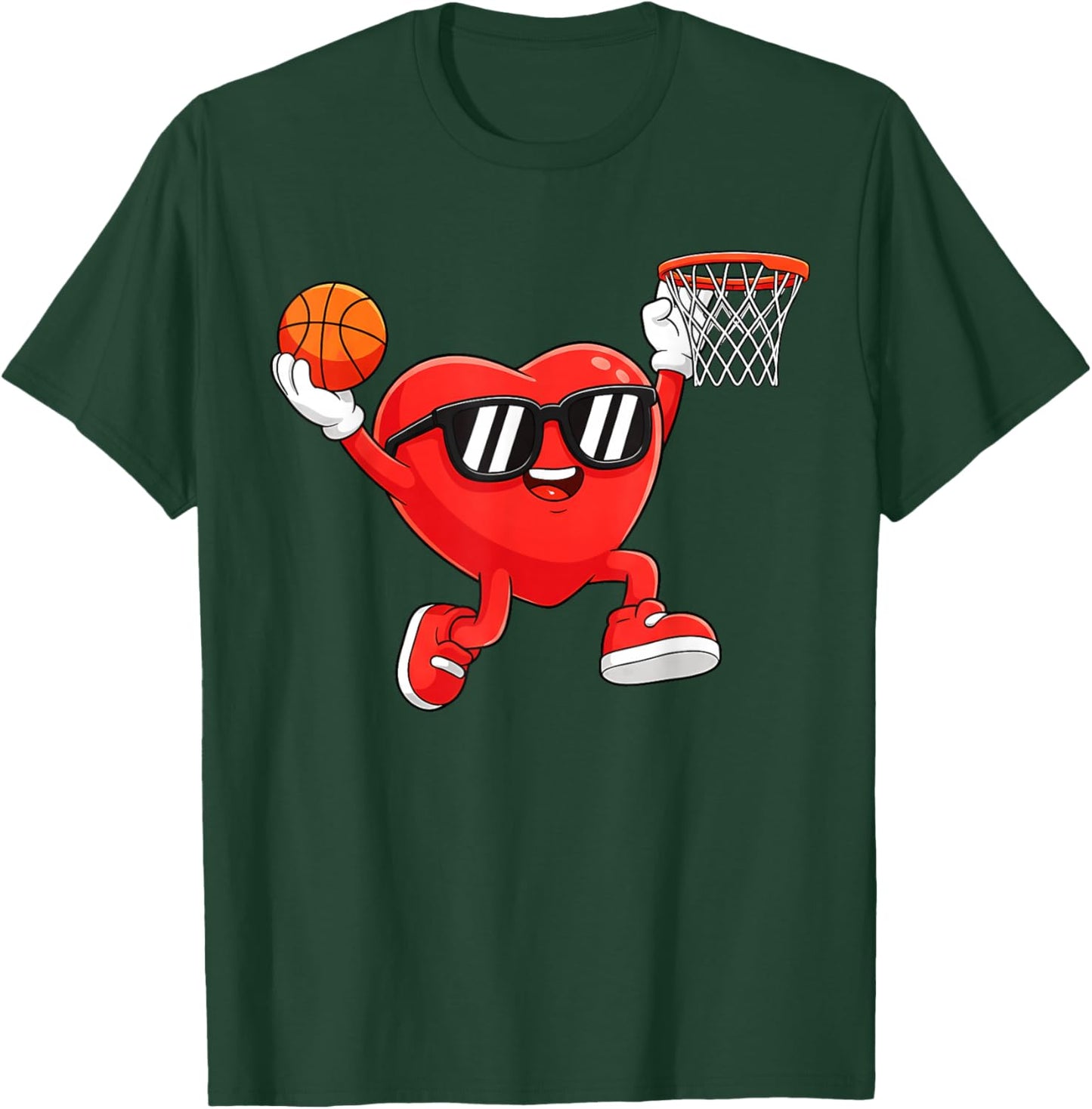 Heart Play Basketball Valentines Day for Teen Boys Girls Kid T-Shirt - T-Shirt | Forest