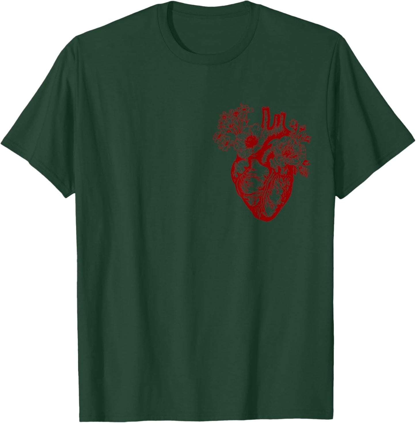 Anatomical Floral Heart Cardiac Nurse Valentine's Day Nurse T-Shirt - T-Shirt | Forest