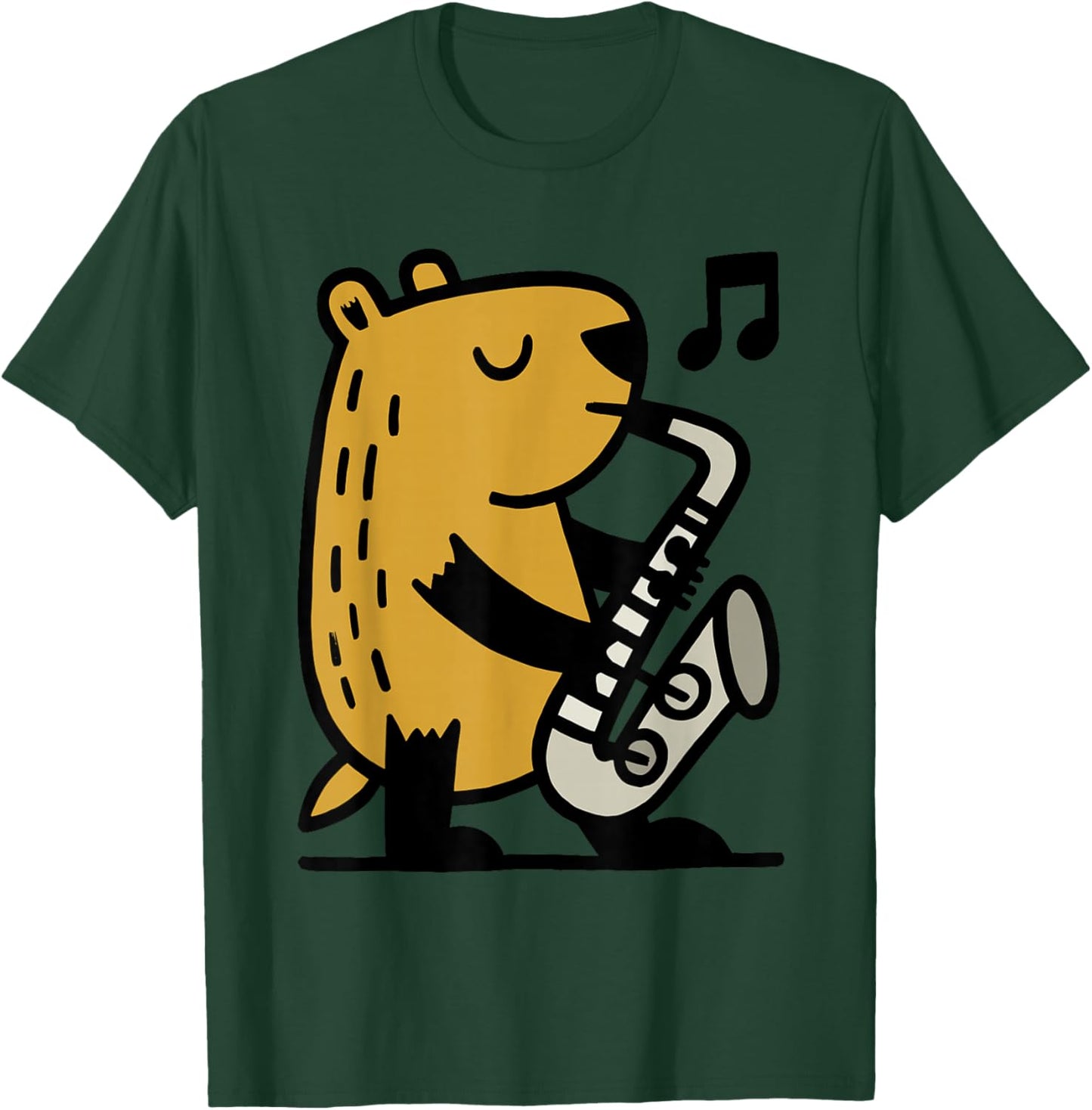 Capybara Playing Saxophone Cartoon Graphic T-Shirt - T-Shirt | Forest
