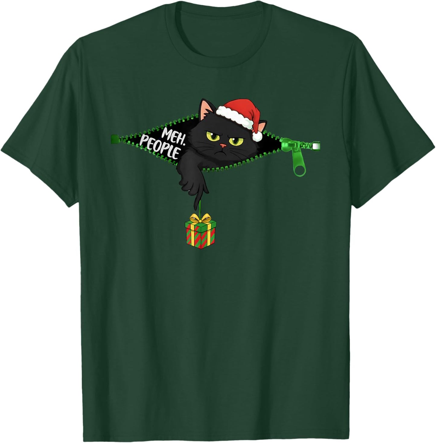 Funny Grumpy Black Cat Christmas Meh People Xmas T-Shirt - T-Shirt | Forest
