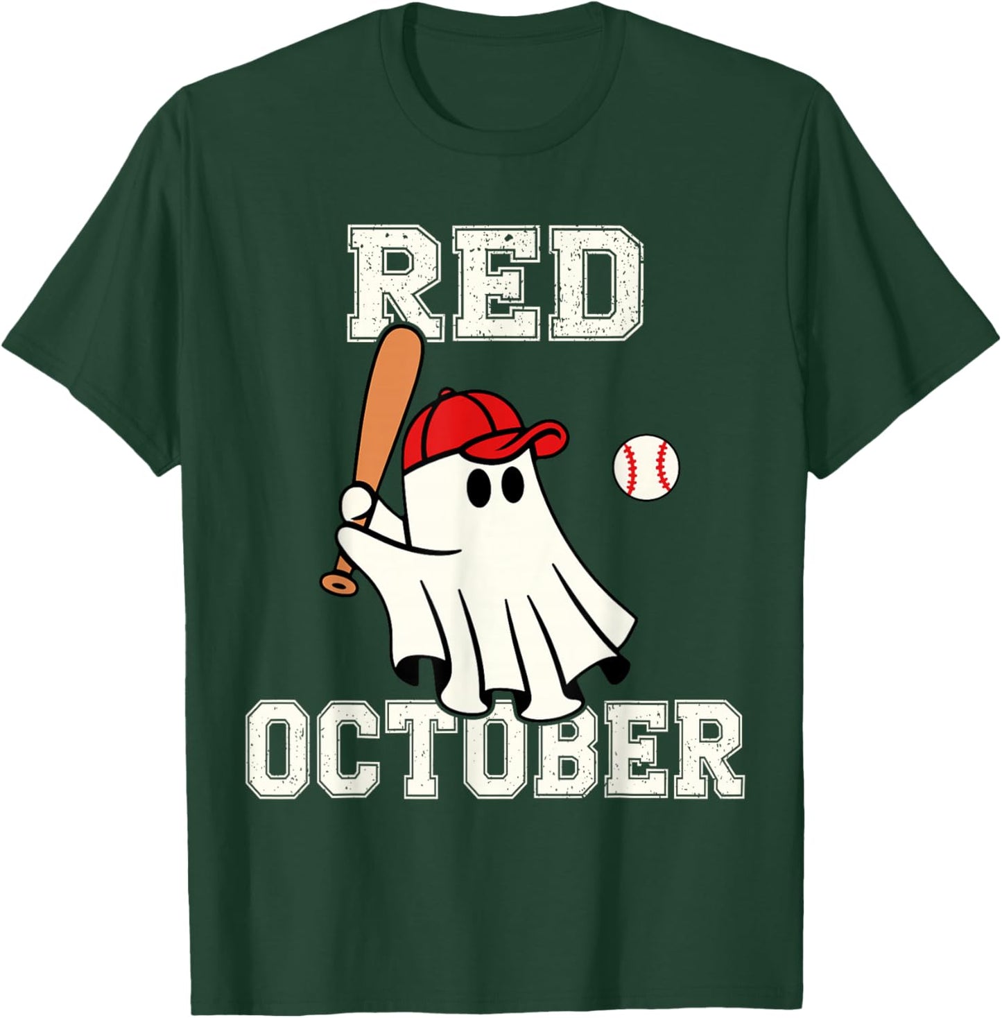 Funny in October We Wear Red Halloween Ghost Baseball T-Shirt - T-Shirt | Forest