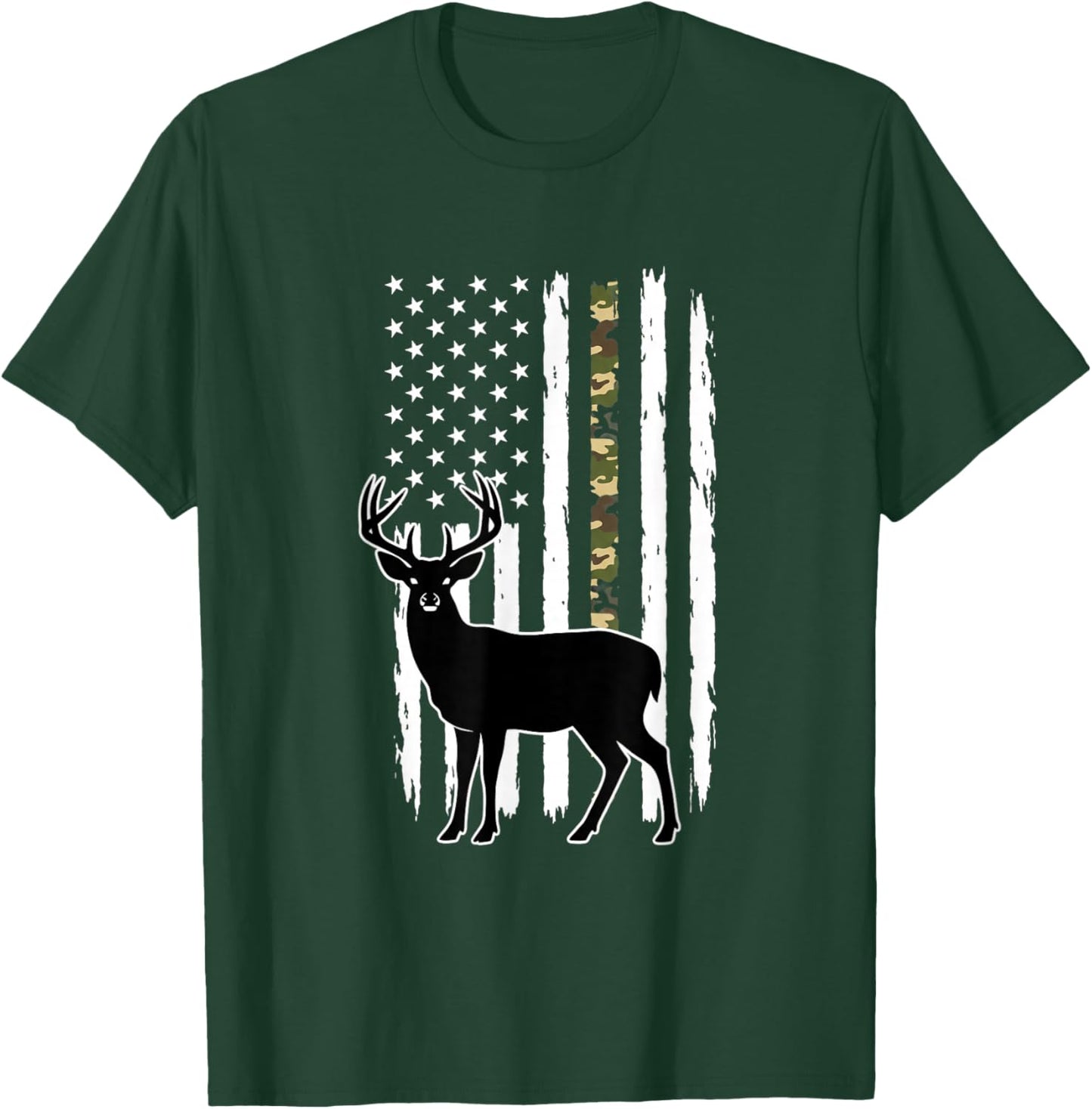 Deer Camo American Flag Buck Patriotic Hunting Design T-Shirt - T-Shirt | Forest