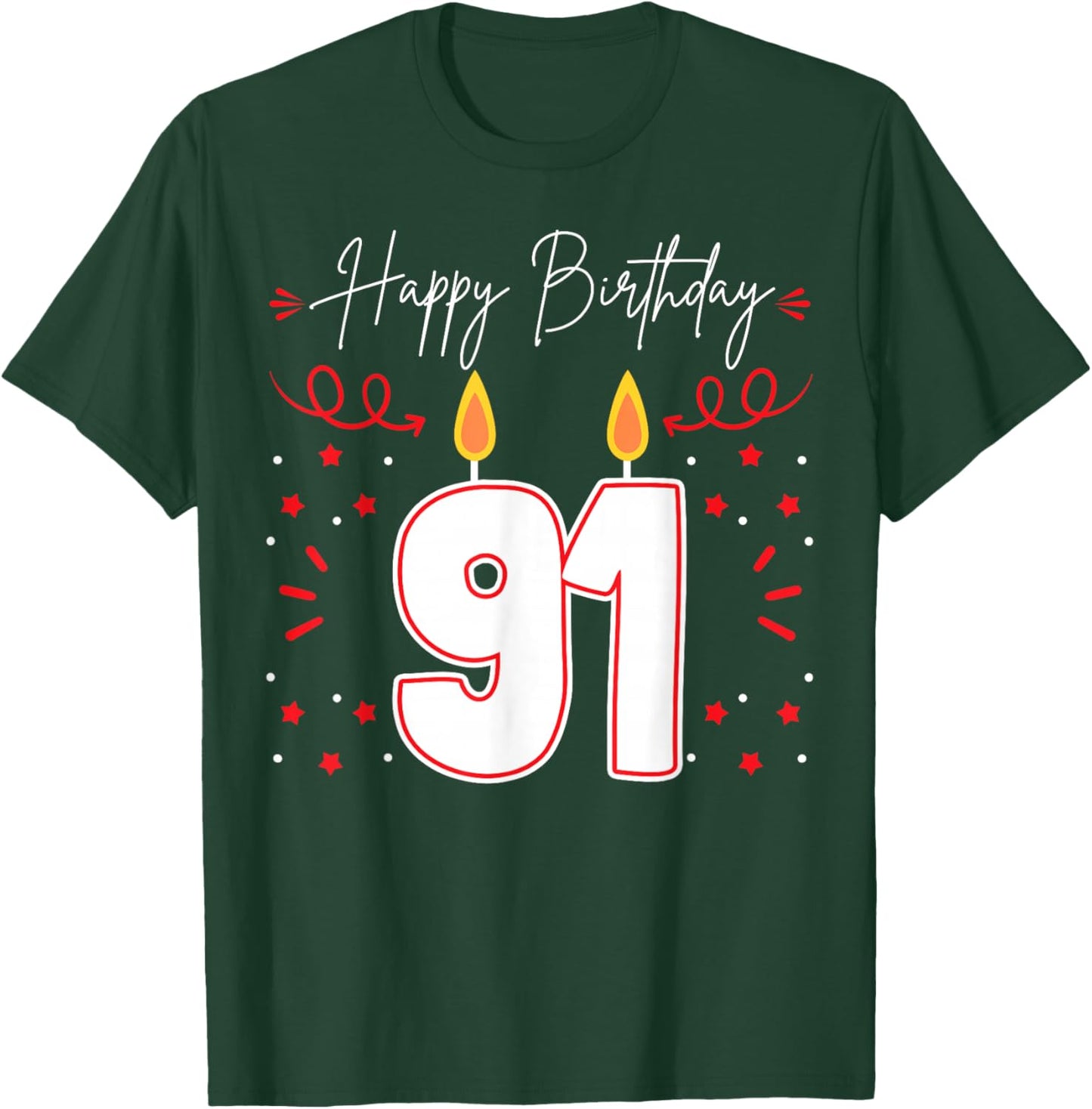 Candle 91 Birthday Party Decoration Wishes Candlelight Cake T-Shirt - T-Shirt | Forest