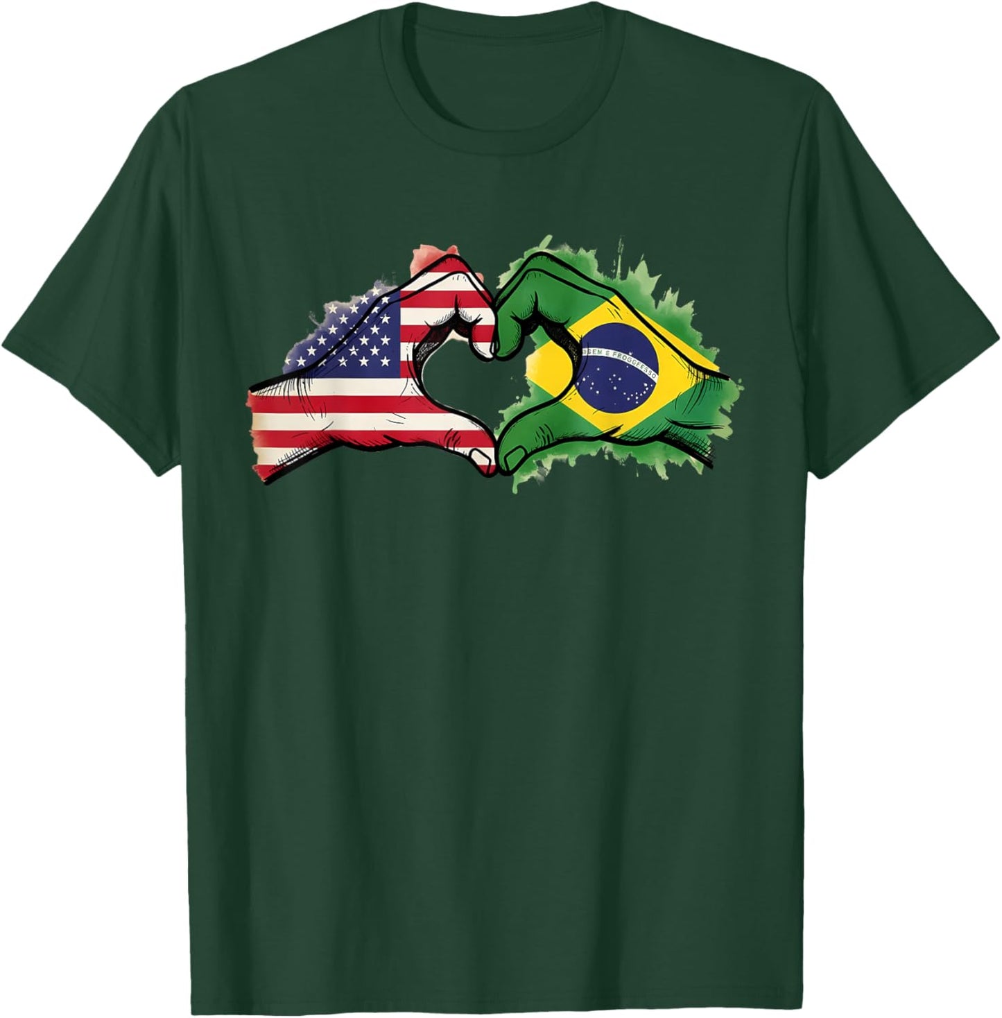 Brasil Flag Half Brazil Half America Brazilian Pride T-Shirt - T-Shirt | Forest