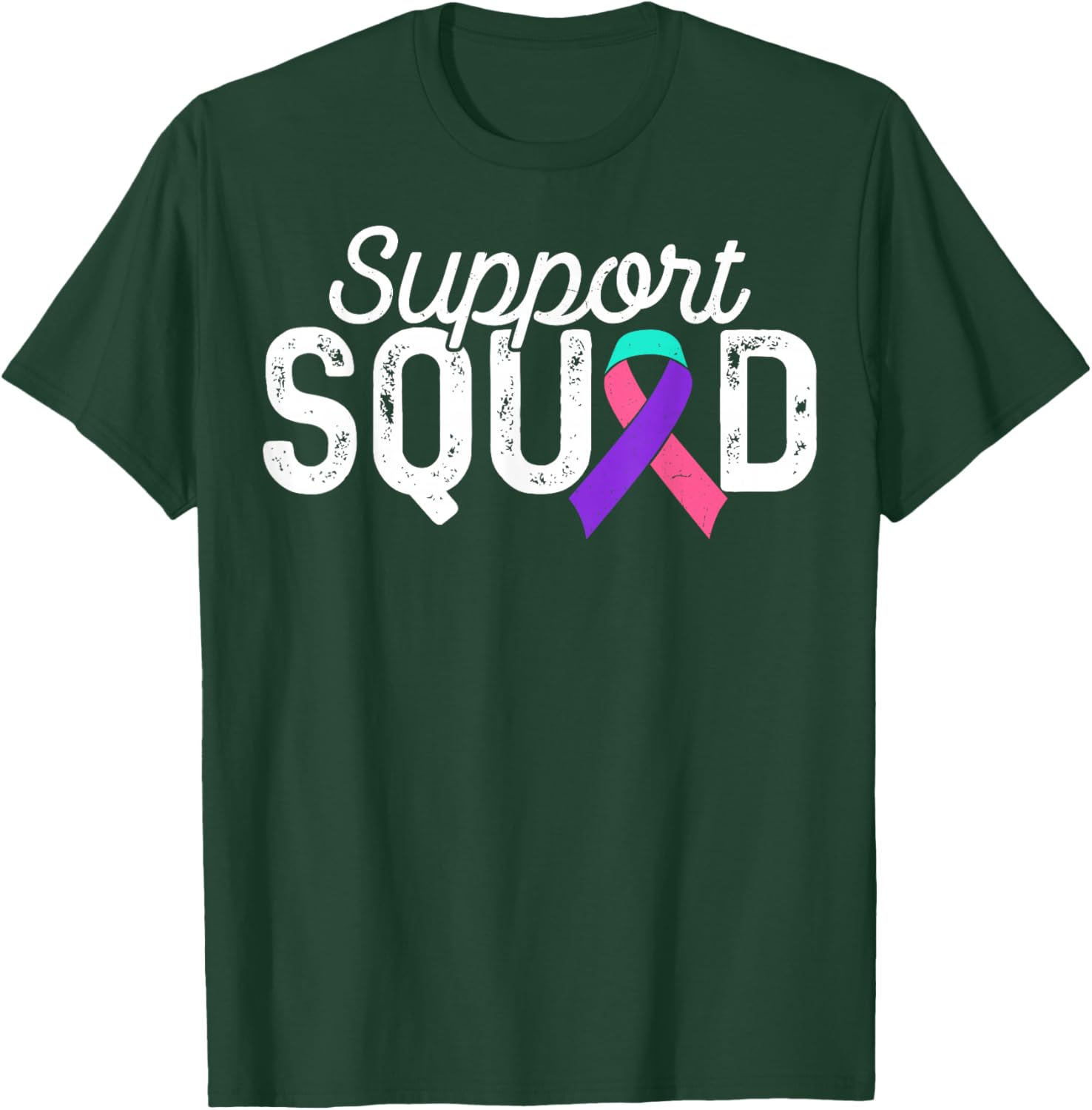 Teal Pink Blue Ribbon Support Squad Thyroid Cancer Awareness T-Shirt - T-Shirt | Forest