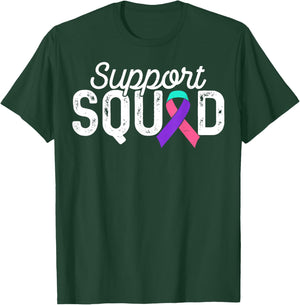 Teal Pink Blue Ribbon Support Squad Thyroid Cancer Awareness T-Shirt - T-Shirt | Forest