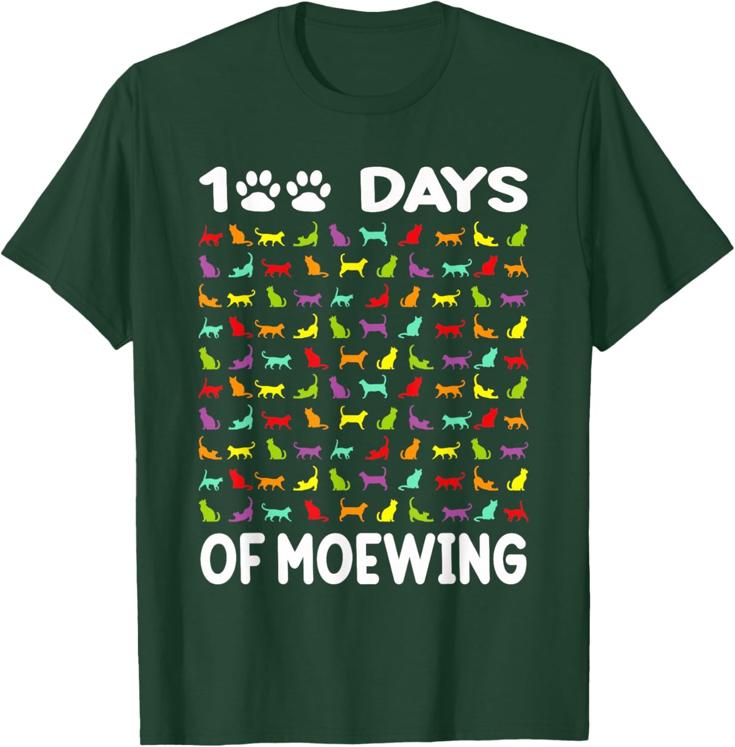 Happy 100 Days of Meowing Funny Cat 100th Day of School T-Shirt - T-Shirt | Forest