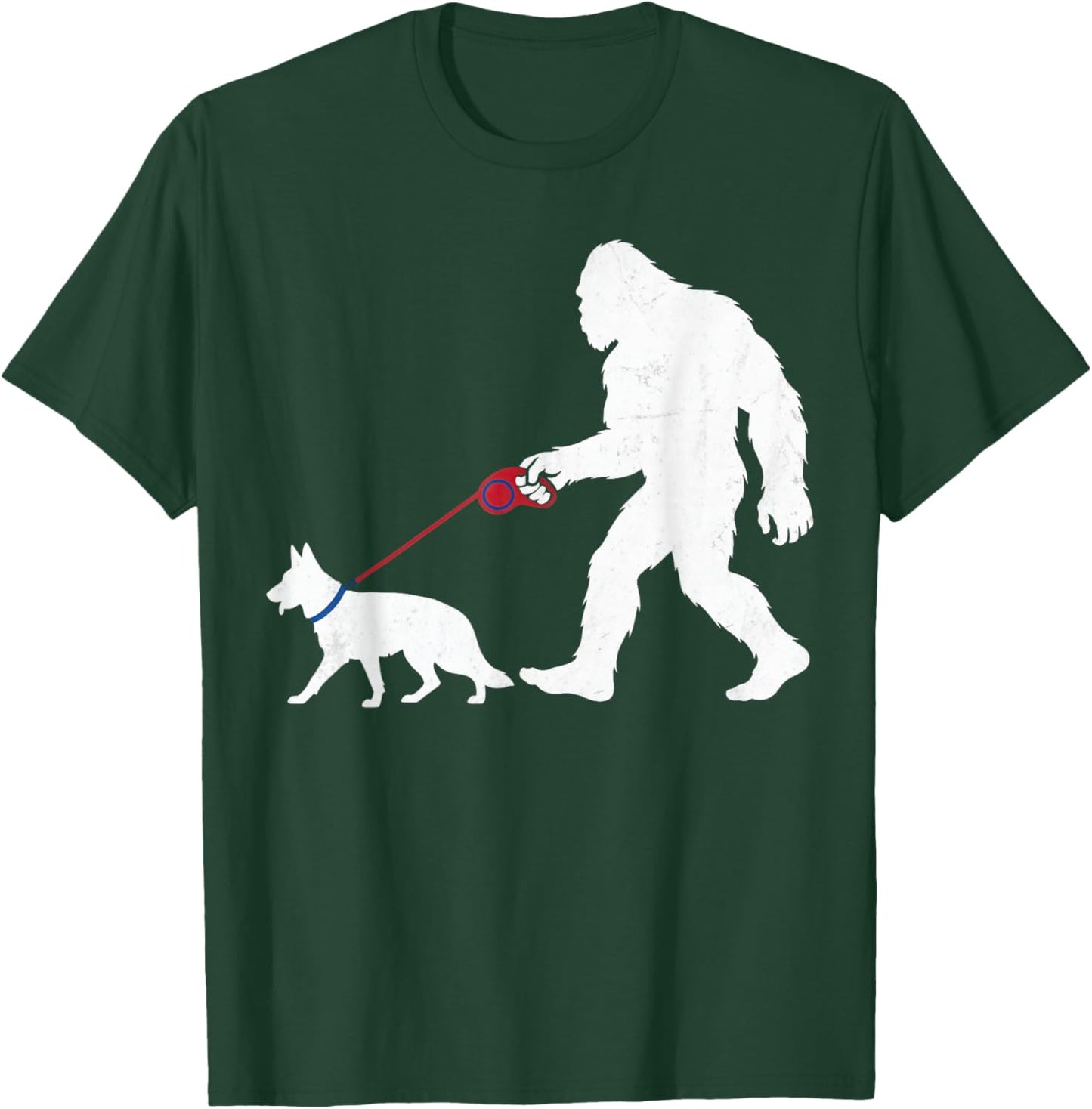 Retro Bigfoot Walking German Shepherd Dog Funny Sasquatch T-Shirt - T-Shirt | Forest