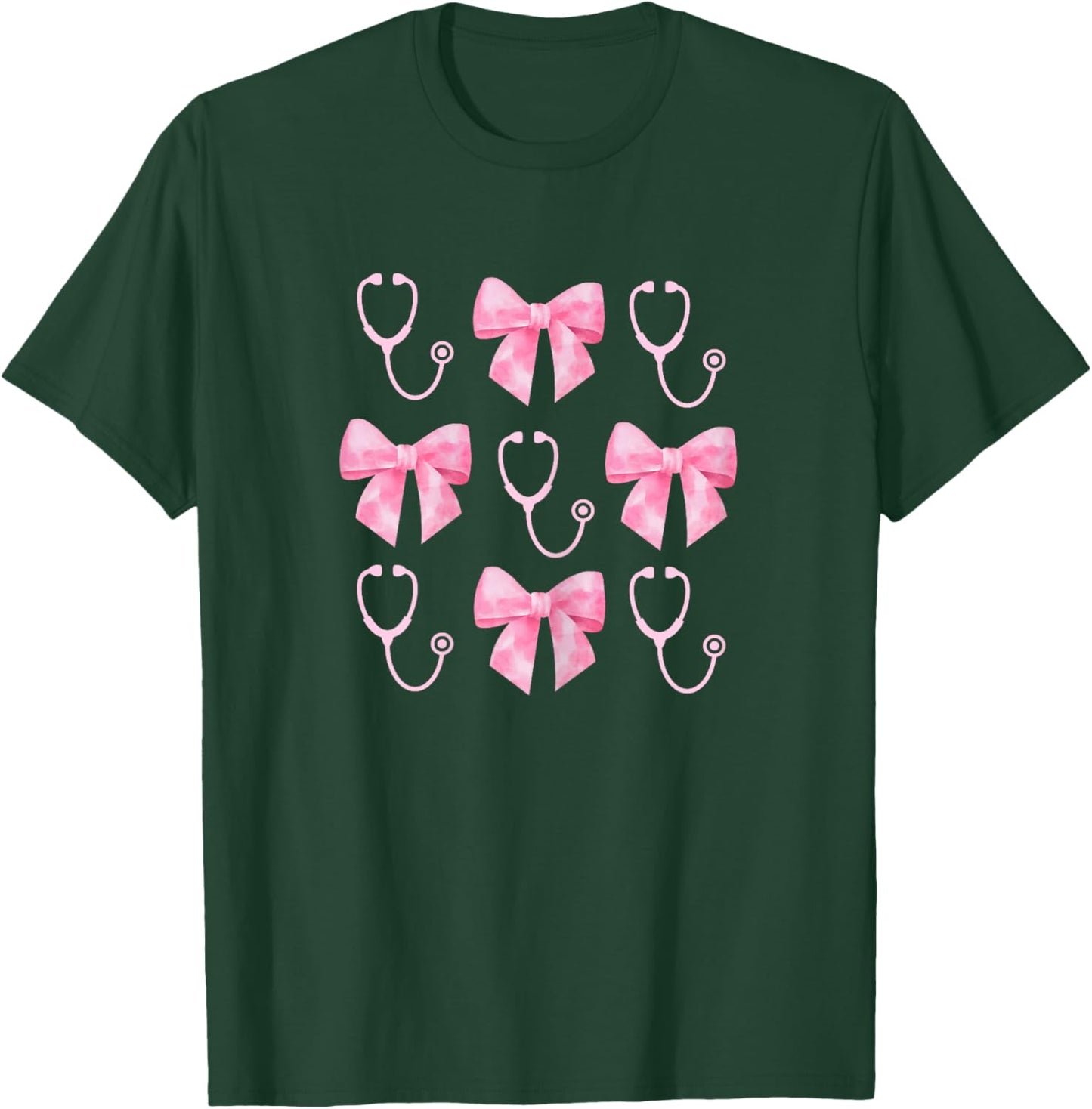 Pink Stethoscope & Ribbon Nurse, Cute RN Gift, Nurse Bow T-Shirt - T-Shirt | Forest