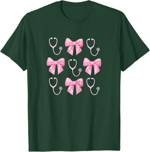 Pink Stethoscope & Ribbon Nurse, Cute RN Gift, Nurse Bow T-Shirt - T-Shirt | Forest