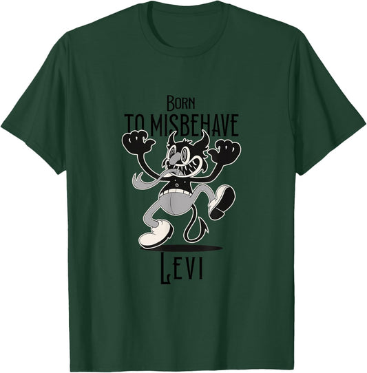 LEVI - Cool Boy Name with Cute Devil - Born to Misbehave T-Shirt - T-Shirt | Forest