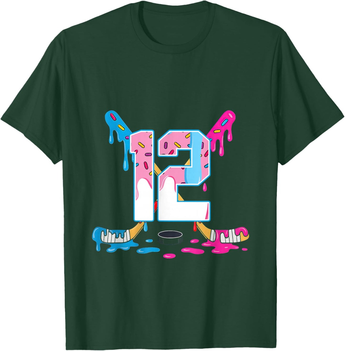 Hockey 12 Years Old Ice Cream Drip 12th Birthday Kids Gift T-Shirt - T-Shirt | Forest