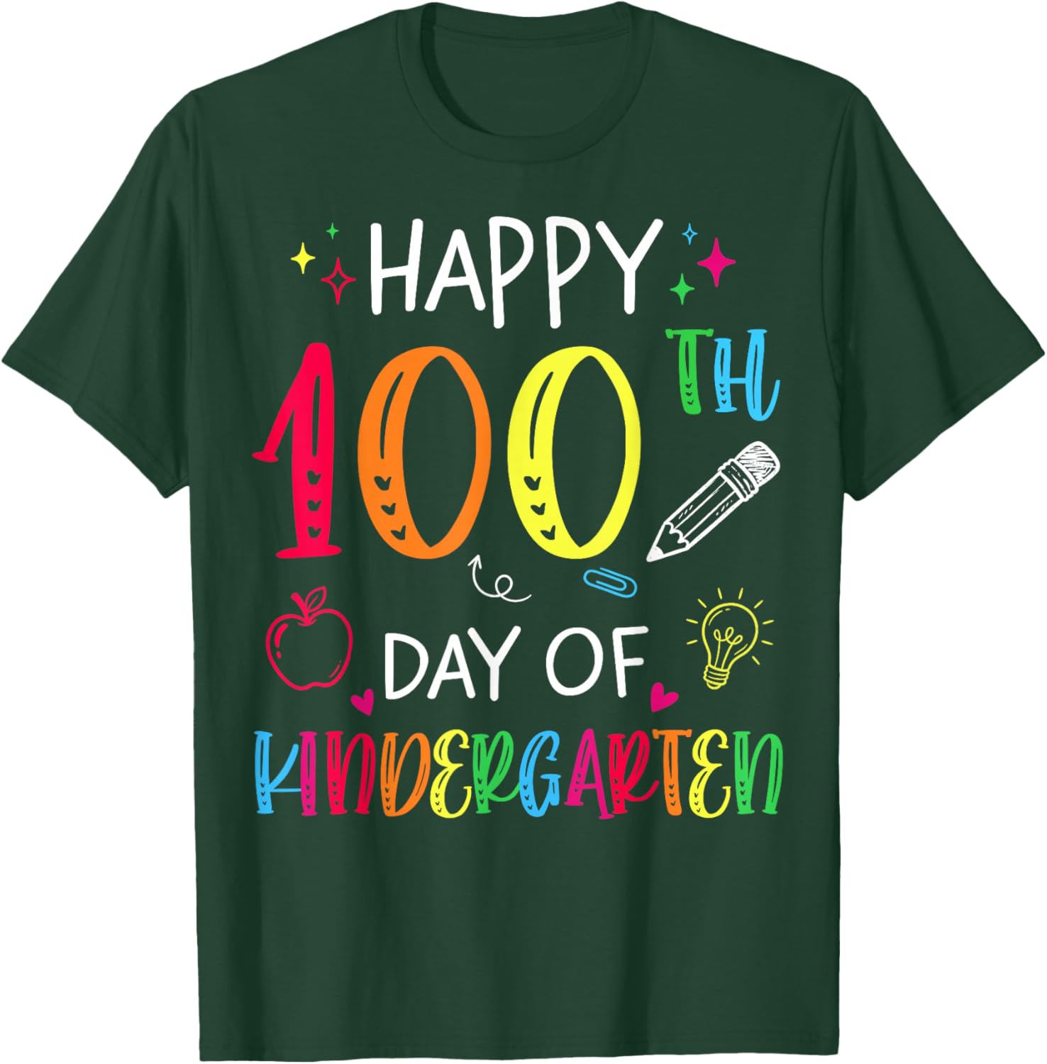 100th Day of Kindergarten Teachers Kids 100 Days of School T-Shirt - T-Shirt | Forest
