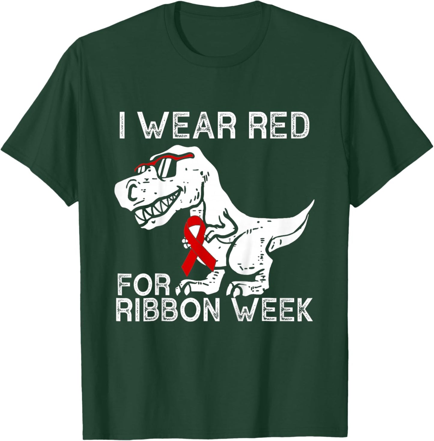 Kids Dinosaurs in October We Wear Red Ribbon Week Awareness Boy T-Shirt - T-Shirt | Forest