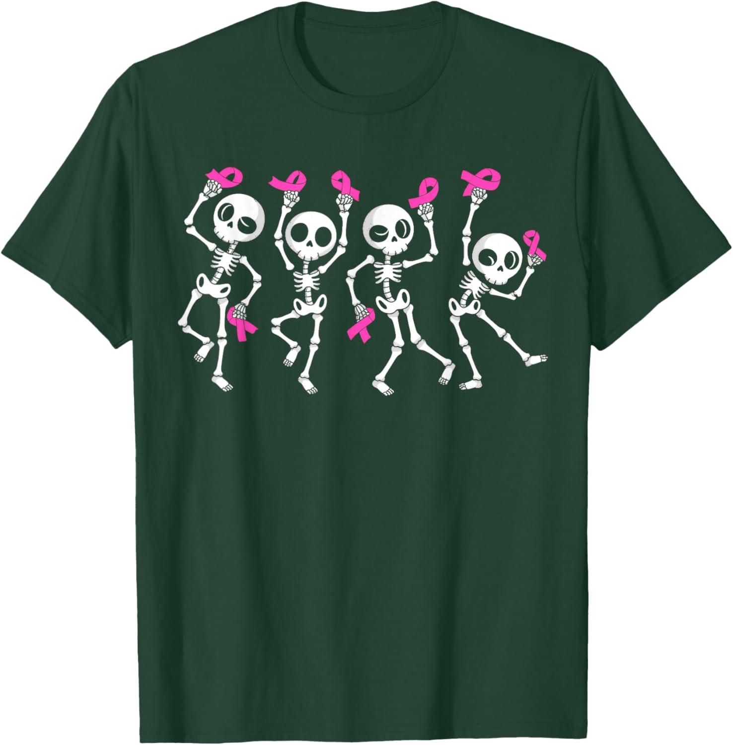 Pink Ribbon Breast Cancer Awareness Skeleton T-Shirt - T-Shirt | Forest