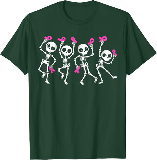 Pink Ribbon Breast Cancer Awareness Skeleton T-Shirt - T-Shirt | Forest