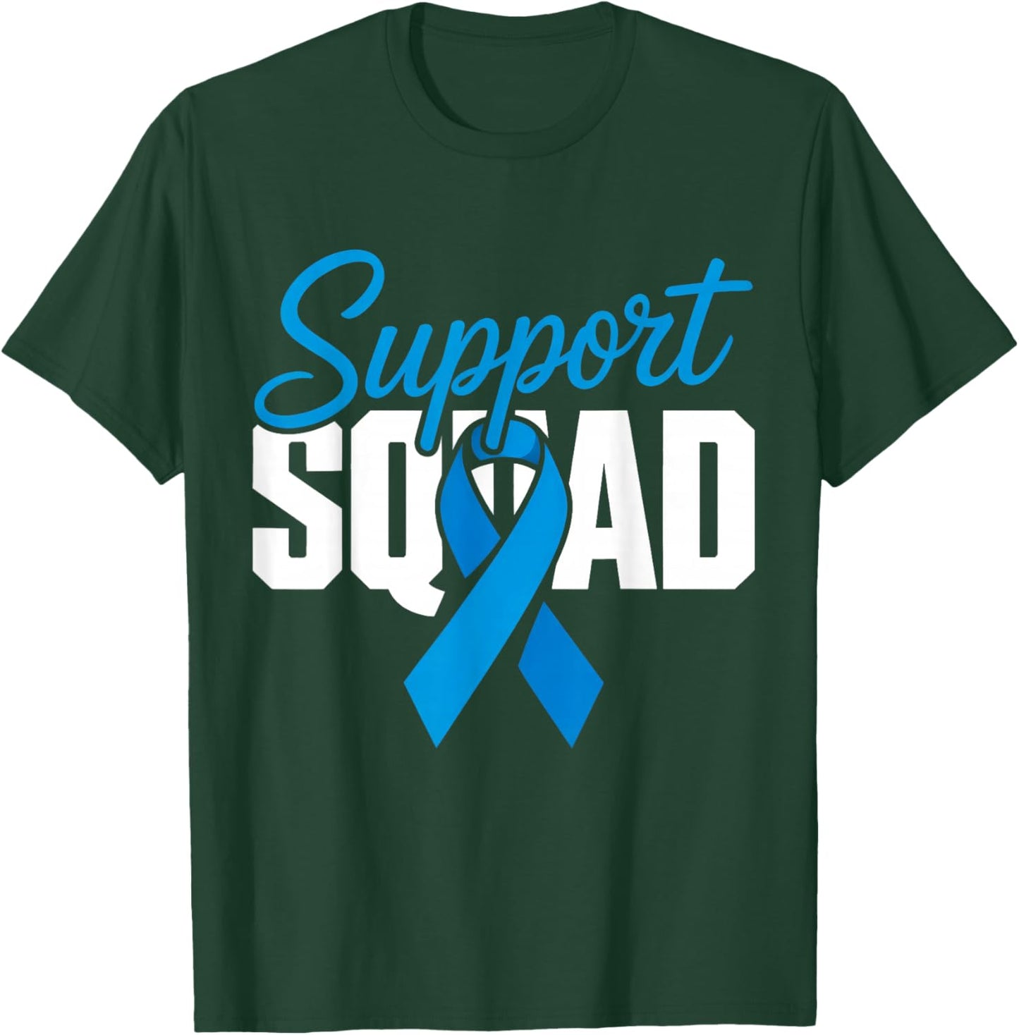 Colon Cancer Awareness Support Squad Blue Ribbon Family T-Shirt - T-Shirt | Forest