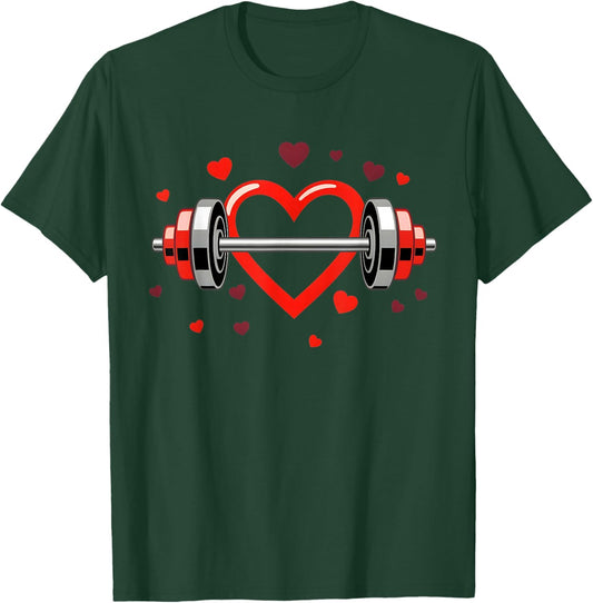 Fitness Heart Barbell Valentine's Day Gym Workout Women Men T-Shirt - T-Shirt | Forest