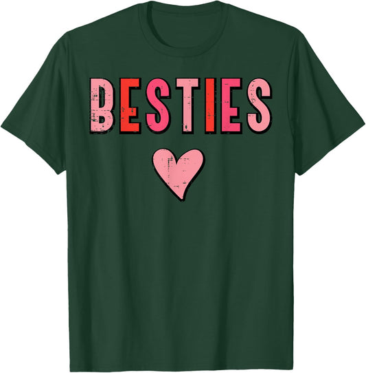 Valentines Day Besties Heart Best Friends Women Girls Kids T-Shirt - T-Shirt | Forest