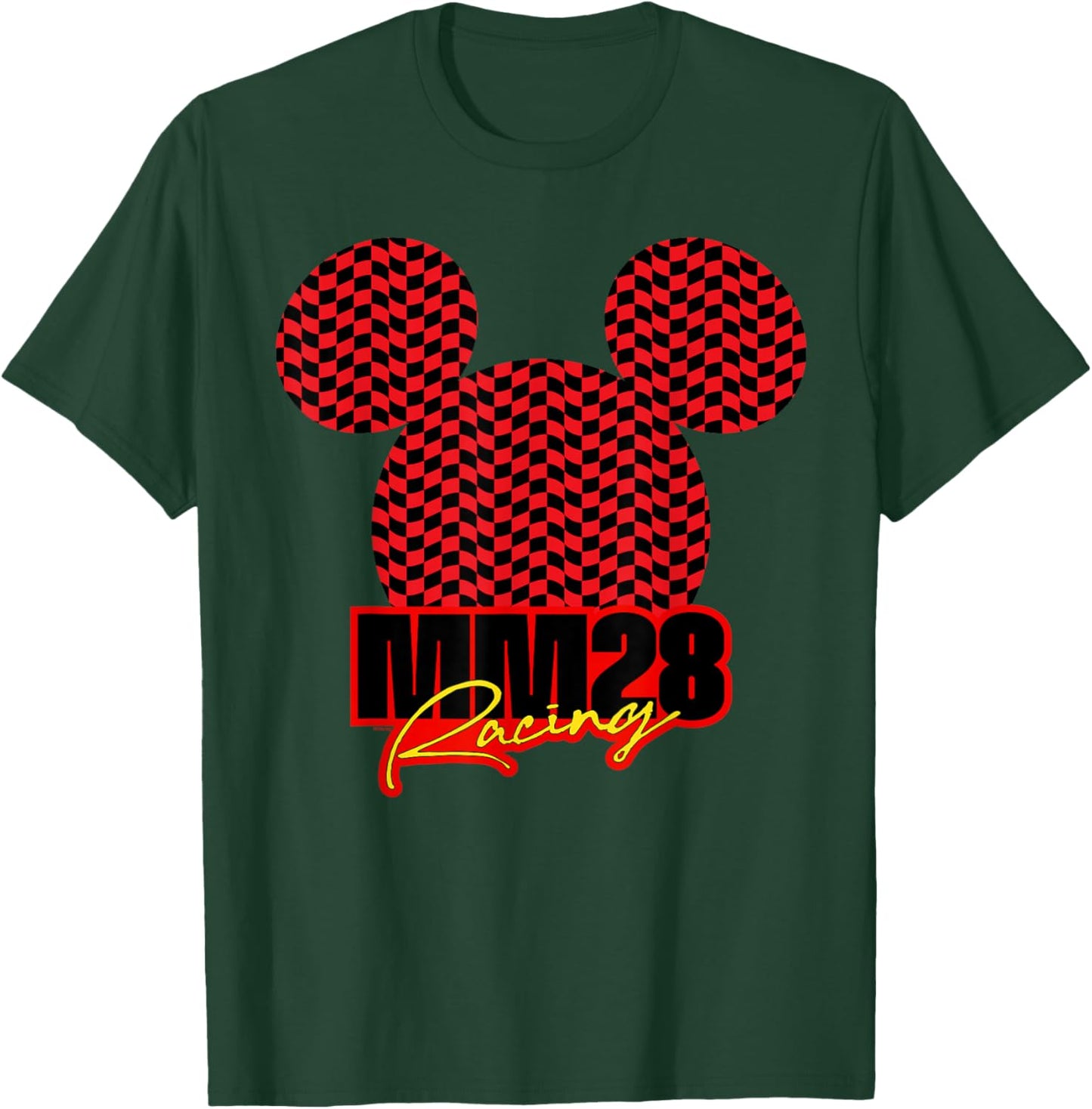 Disney Mickey Mouse MM28 Racing Checkered Flag Race Car Icon T-Shirt - T-Shirt | Forest