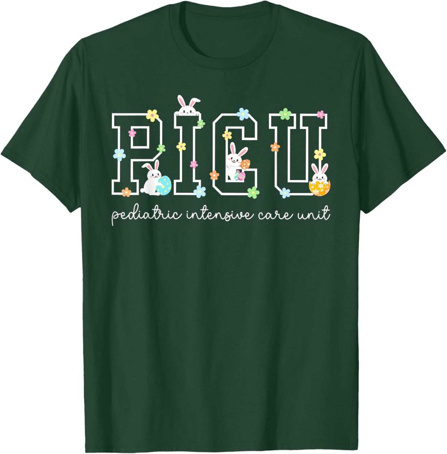 Retro PICU Nurse Floral Bunny Easter Pediatric ICU Nurse RN T-Shirt - T-Shirt | Forest