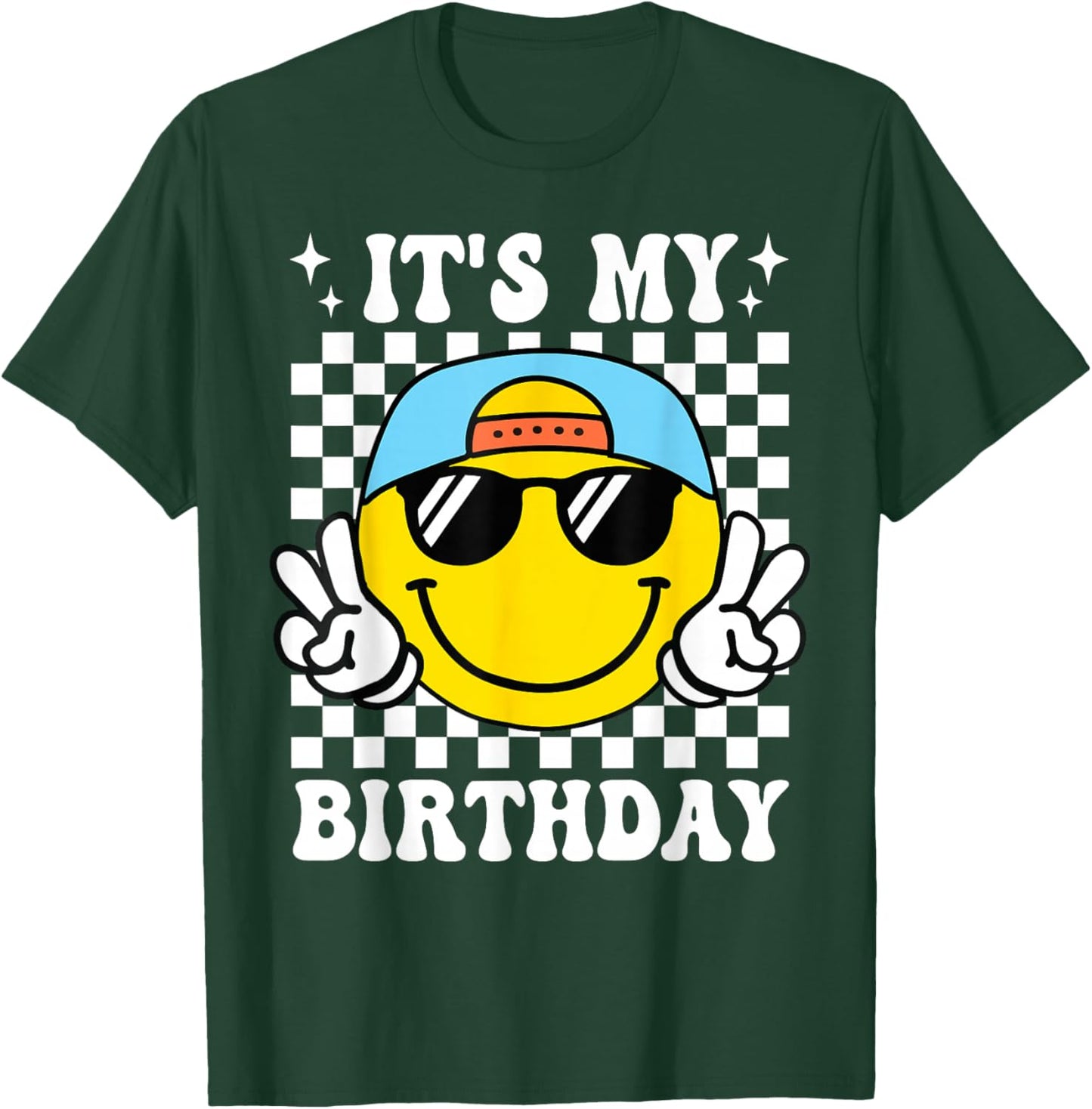 Groovy It's My Birthday Boys Kids Happy Face Birthday Party T-Shirt - T-Shirt | Forest