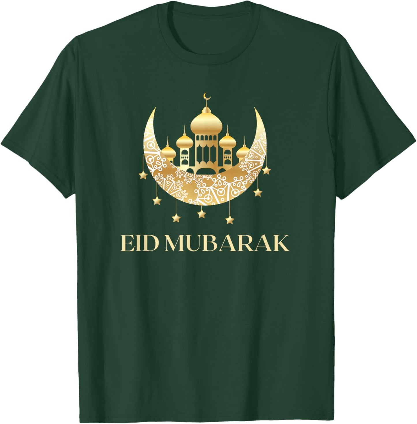 Eid Mubarak Golden Crescent Mosque Illustration T-Shirt - T-Shirt | Forest