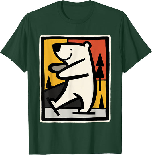 Ice Bear Ice Skating Cartoon Graphic T-Shirt - T-Shirt | Forest