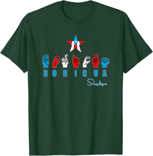 Boricua ASL Sign Language Design – Puerto Rican Flag Pride T-Shirt - T-Shirt | Forest