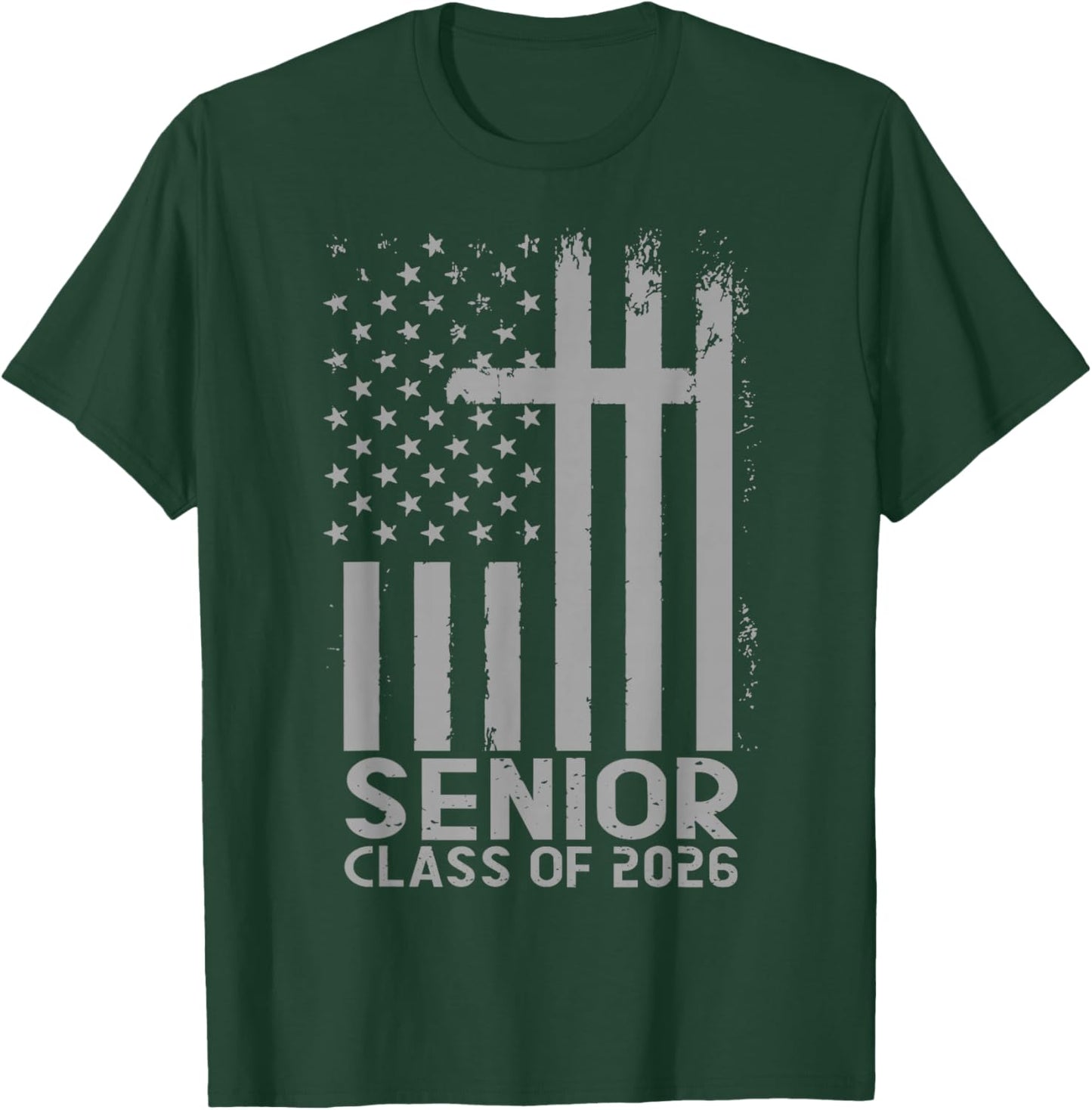 Class of 2026 Faith Cross Patriotic USA Flag Graduation T-Shirt - T-Shirt | Forest