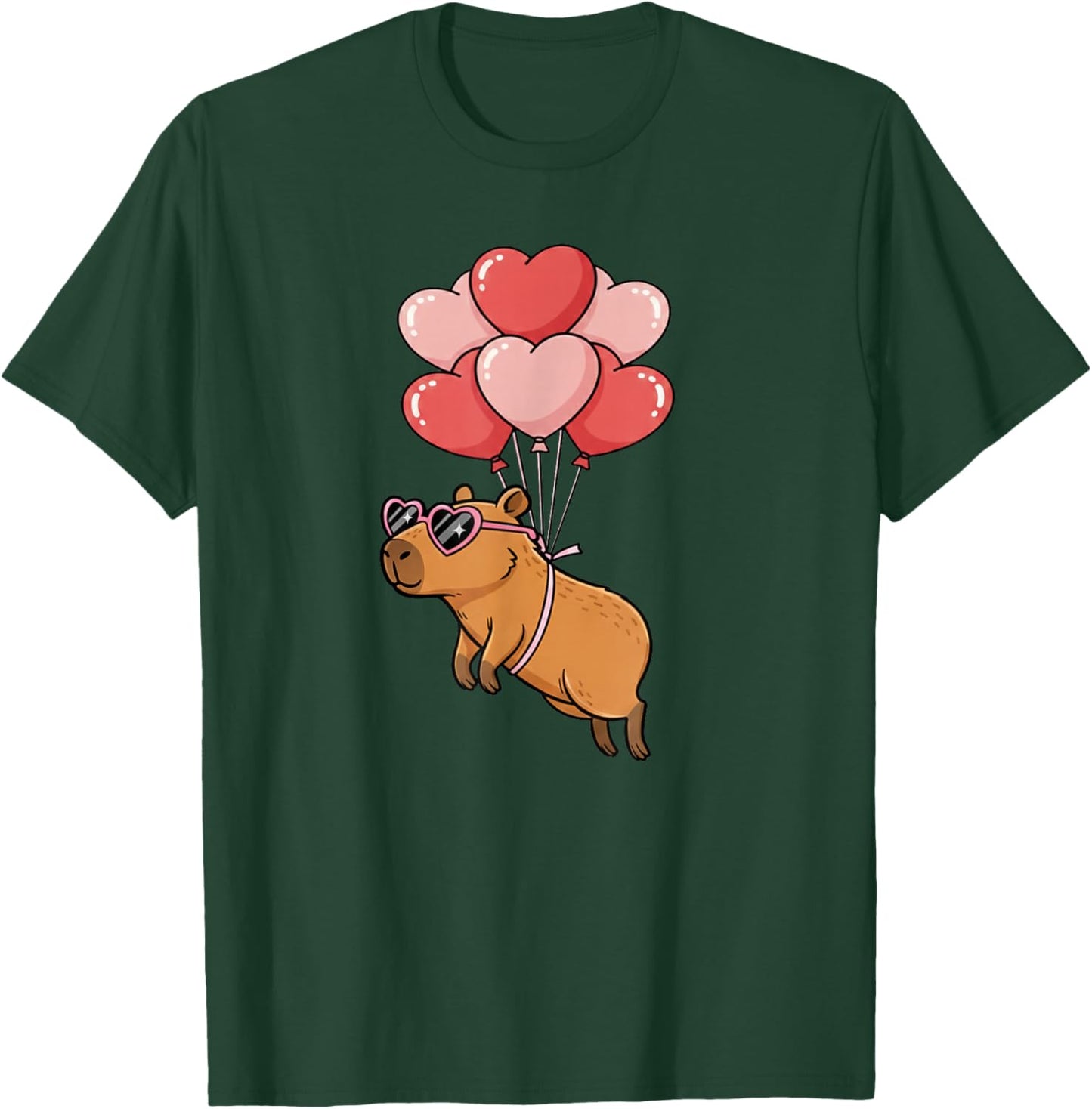 Kids Girls Valentines Day Heart Balloons Capybara T-Shirt - T-Shirt | Forest