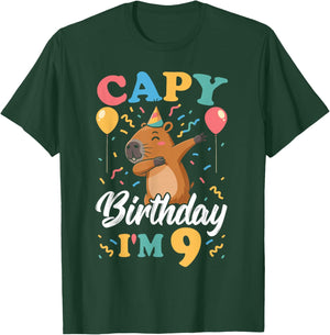 Capy Birthday I'm 9 Birthday Boy Dabbing Capybara T-Shirt - T-Shirt | Forest