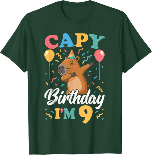 Capy Birthday I'm 9 Birthday Boy Dabbing Capybara T-Shirt - T-Shirt | Forest