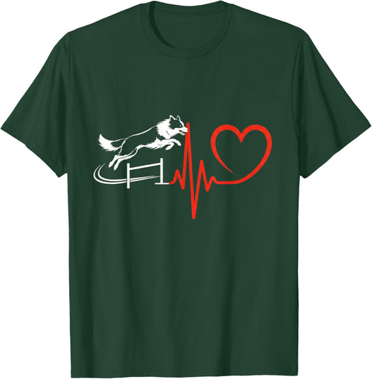 Border Collie Agility Heartbeat Hurdle Jump Dog Sport T-Shirt - T-Shirt | Forest