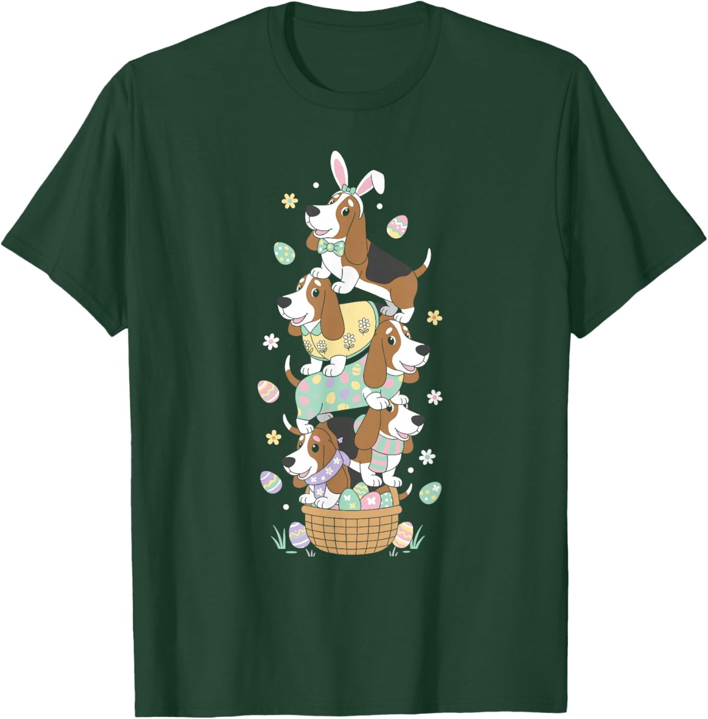 Funny Basset Hound Easter Egg Kids Easter Day T-Shirt - T-Shirt | Forest