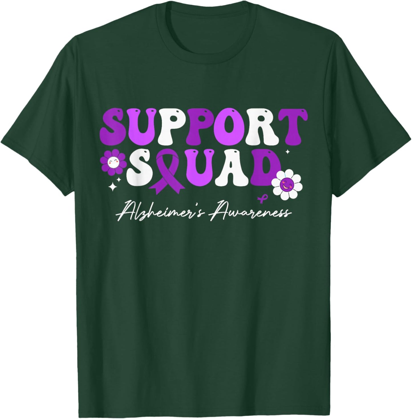 Groovy Support Squad Alzheimer's Awareness White Ribbon T-Shirt - T-Shirt | Forest