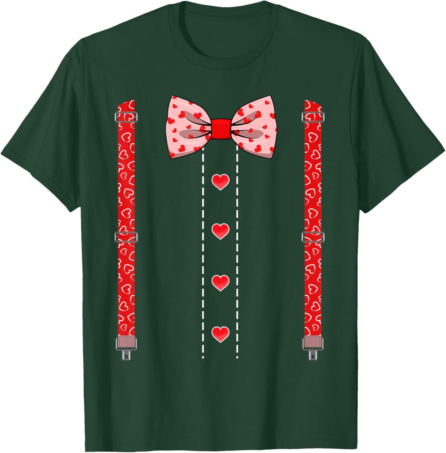 Hearts Bow Tie Suspenders Valentines Day Shirts Kids Boys T-Shirt - T-Shirt | Forest