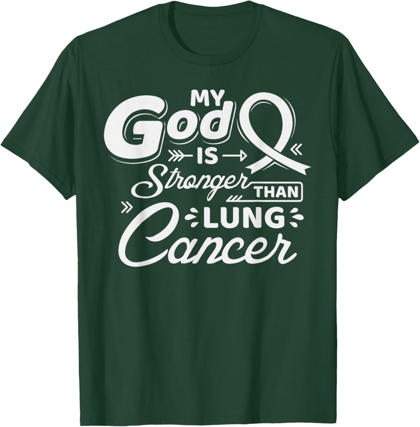 God is Stronger Lung Cancer Month Awareness White Ribbon T-Shirt - T-Shirt | Forest