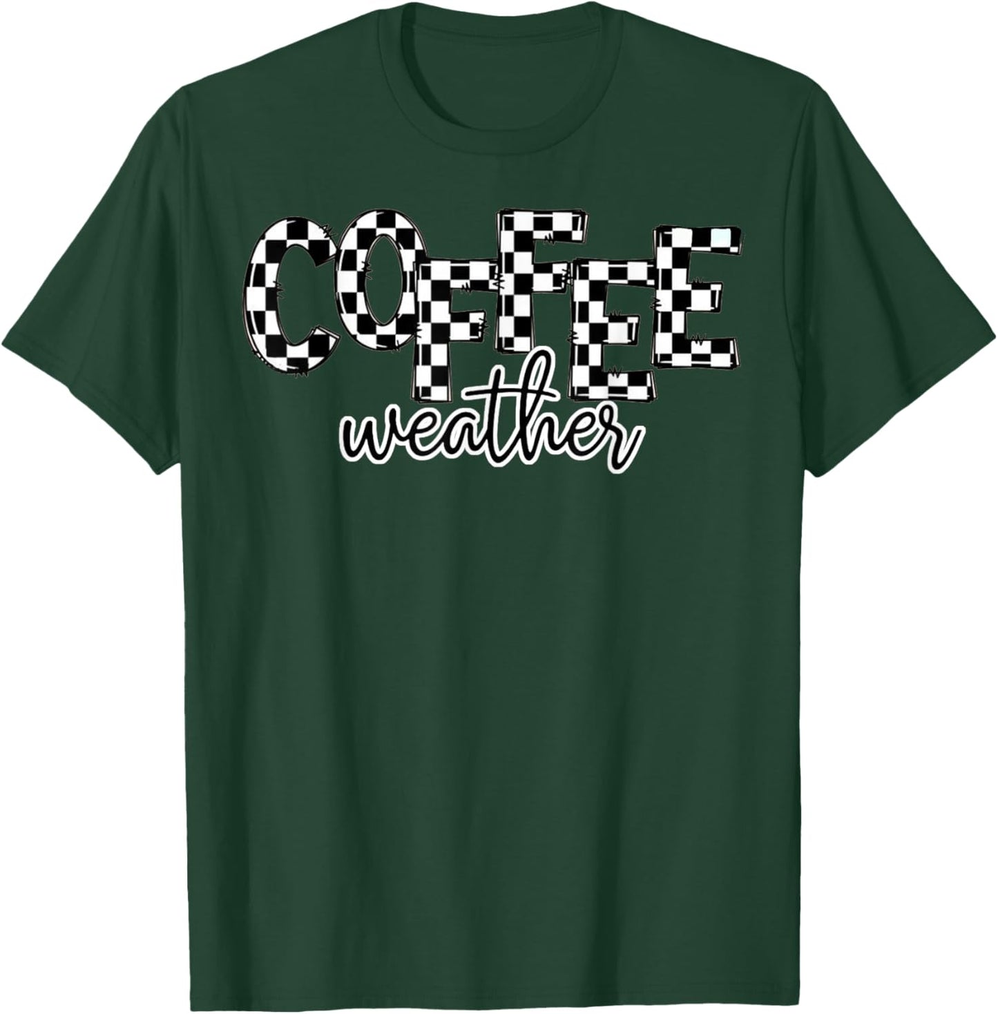 Retro Checkered Leopard Fall Coffee Weather Autumn T-Shirt - T-Shirt | Forest