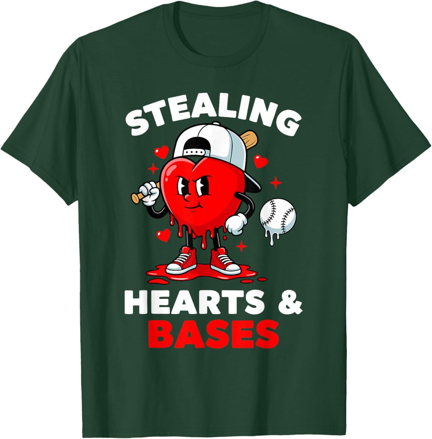 Boys Valentines Baseball Drip Icecream Stealing Hearts Kids T-Shirt - T-Shirt | Forest