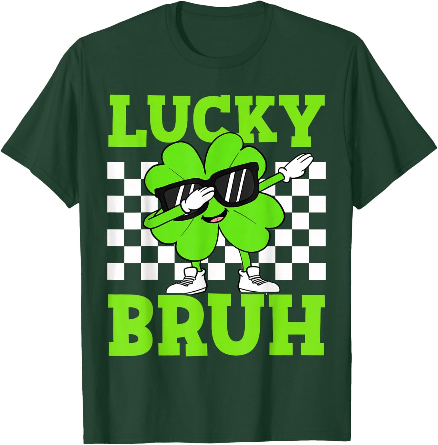 Boys St Patricks Day Kids Lucky Bruh Dabbing Shamrock Clover T-Shirt - T-Shirt | Forest