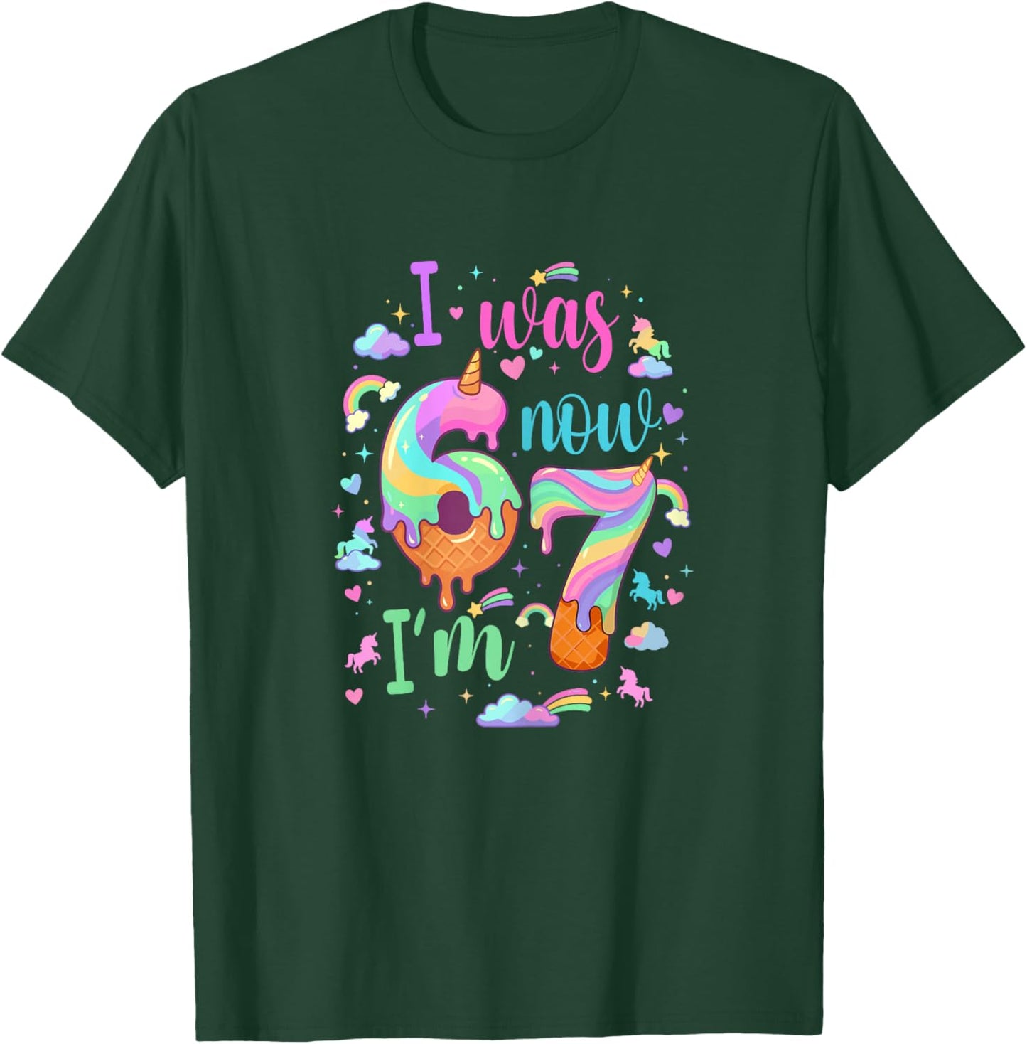 I was 6 Now I'm 7 Meme Unicorn Ice Cream Cone 7th Birthday T-Shirt - T-Shirt | Forest