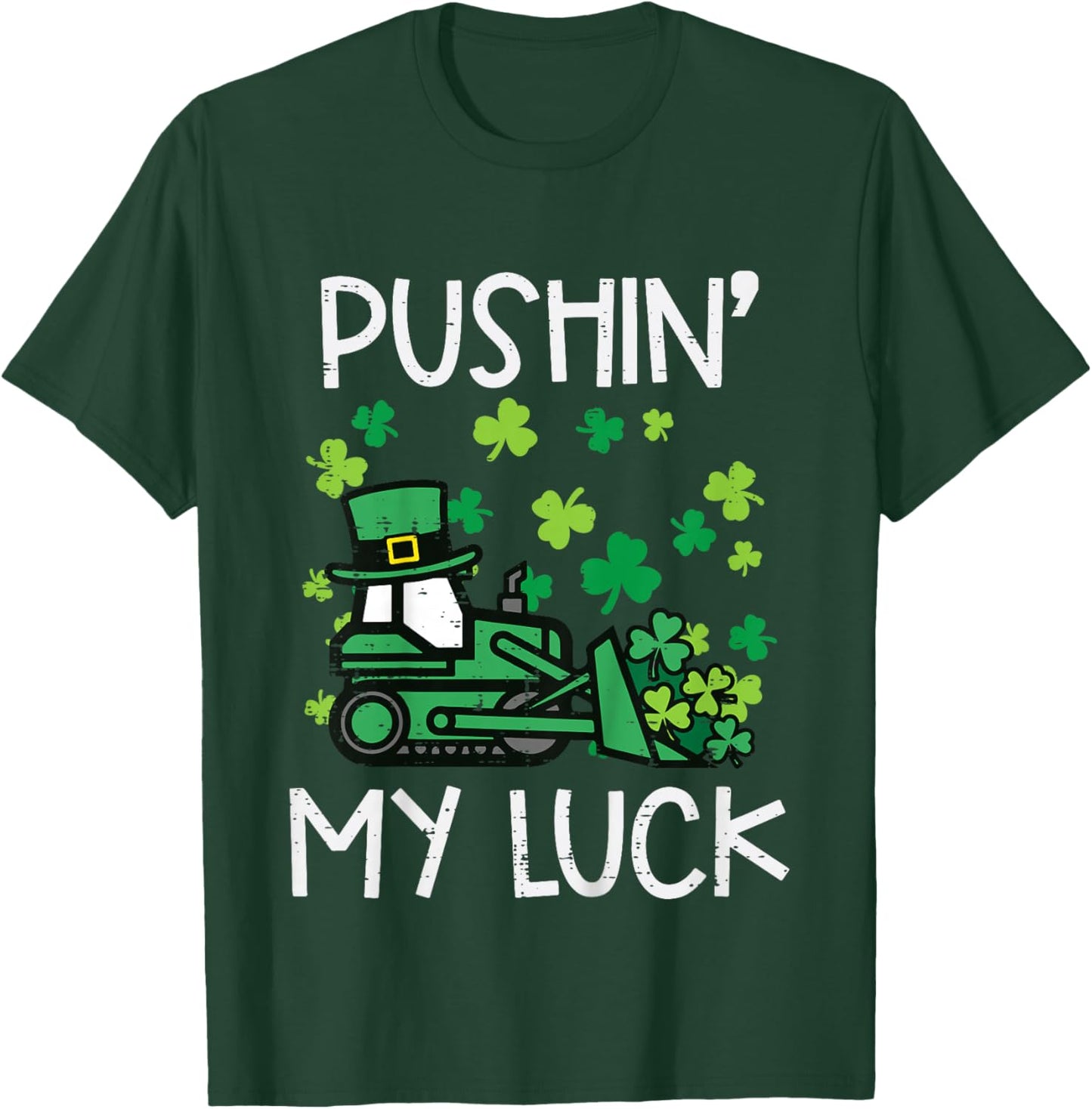 Kids Bulldozer Pushin My Luck St Patricks Paddys Day Boys Kids T-Shirt - T-Shirt | Forest