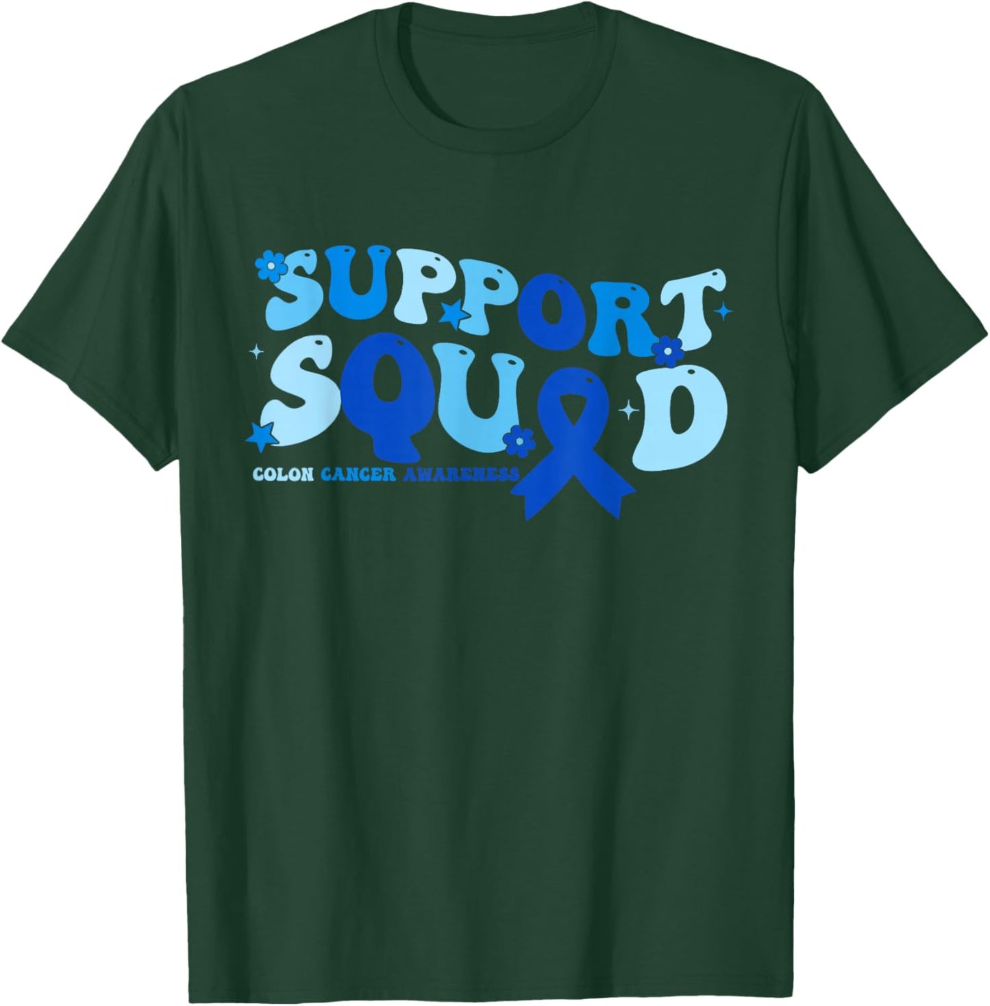 Colon Cancer Awareness Month Support Squad Blue Ribbon T-Shirt - T-Shirt | Forest