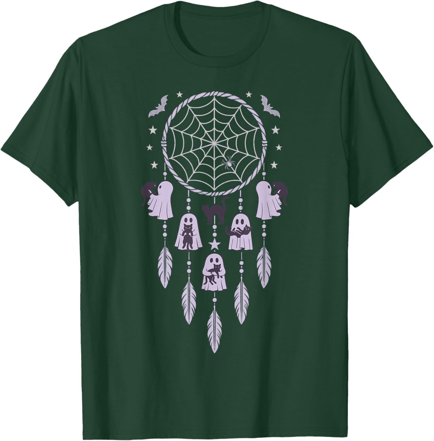 Ghosts Holding Black Cats Halloween Purple Dreamcatcher T-Shirt - T-Shirt | Forest