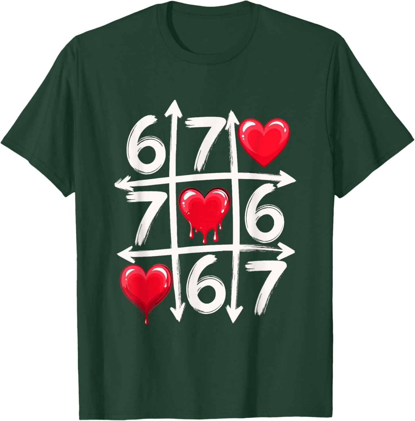 67 Six Seven Tic Tac Toe Hearts Valentines Day Meme T-Shirt - T-Shirt | Forest